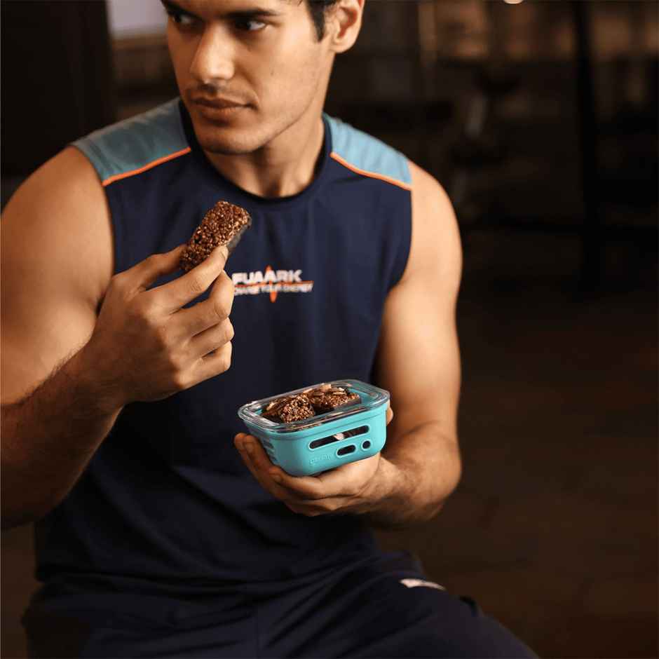 Glasafe Fresh Grip Borosilicate Glass Tiffin With Protective Silicone Sleeve (Mellow Mist) 520Ml