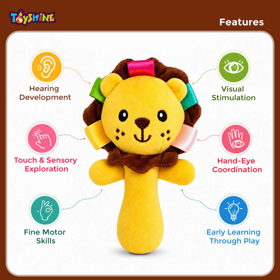 Toyshine Lion qoft Baby Rattle Plush Stuffed Animal Hand Rattle for Toddlers Girls Boys