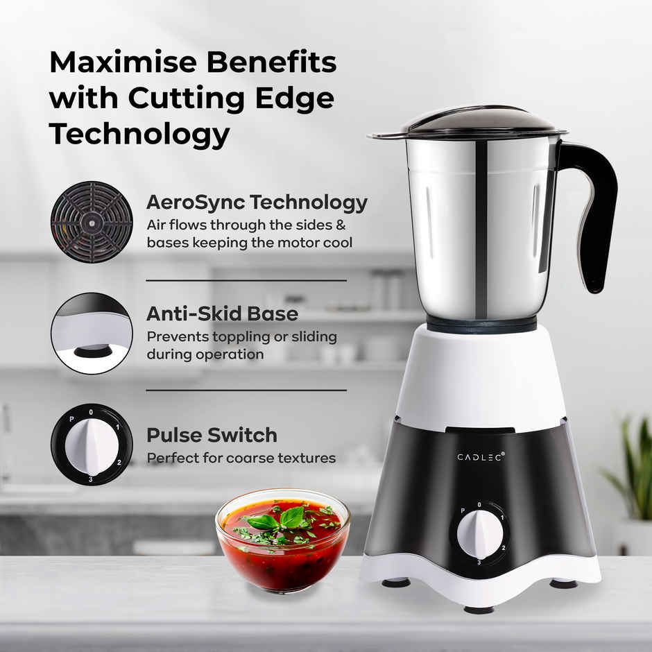 Cadlec JarGenie 4 Jar 750W Mixer Grinder | Juicer | Blender | ABS Body | Black