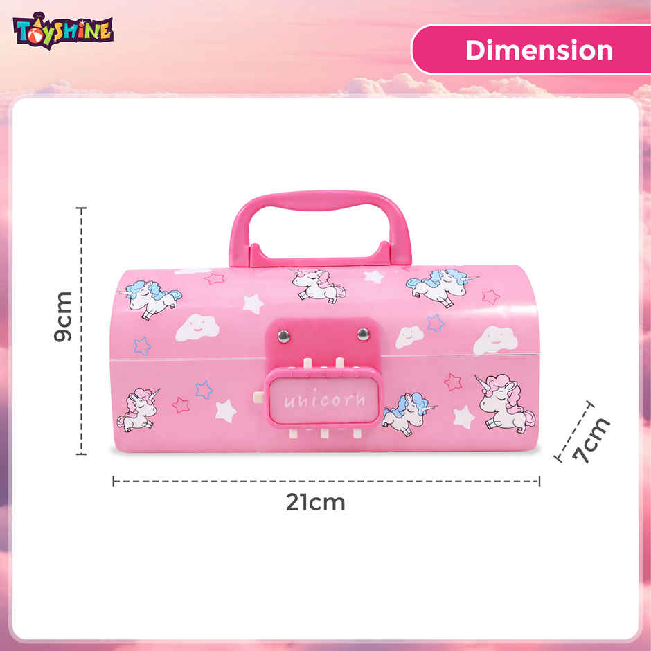 Toyshine Code Lock Pencil Box Multi Compartment Secret Storage | Unicorn Pink