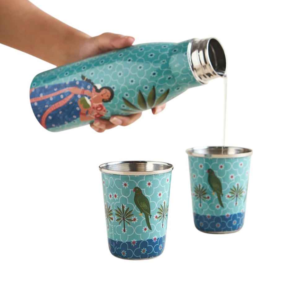 Chumbak Drinkware Set Steel Bottle with Tumbler set