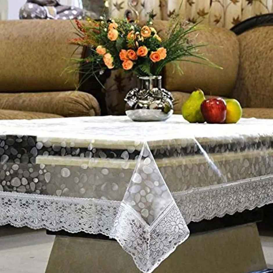 Kuber Industries PVC Table Cloth|Center Table Cover|Table Cover 4 Seater|Silver Lace 60 x 60 Inch