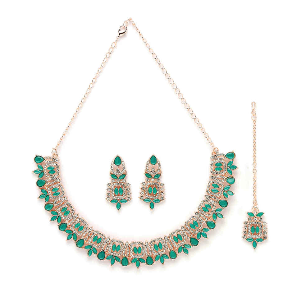Sukkhi Radiant Gold Plated Green Kundan & Beads Studded Choker Necklace Set