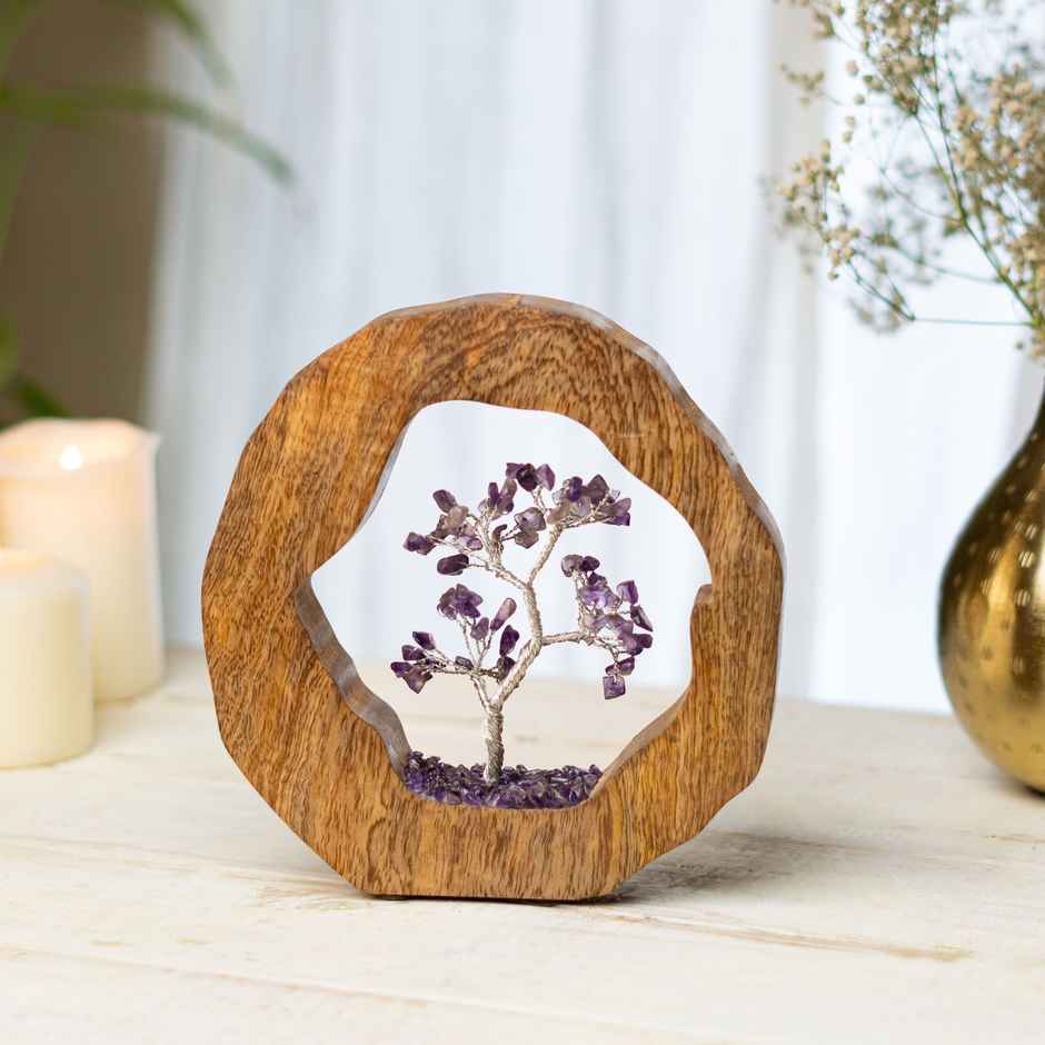 Ritualistic Amethyst Crystal Tree in Wooden Ring