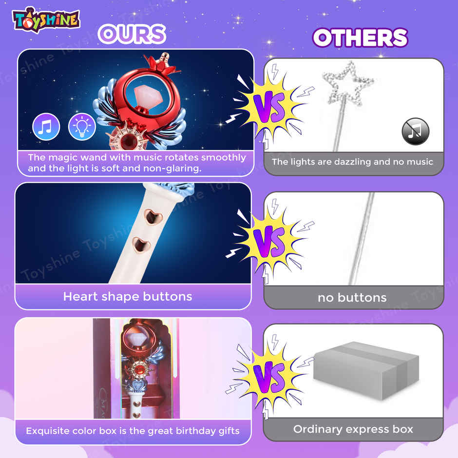 Toyshine Princess Fairy Magic Wand Moon Styling Stick Flashing Toy With Music Light For Kids - M