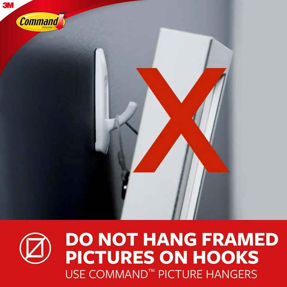 Command Adhesive Damage free Hooks for wall | 2 hooks | 4 strips | Holds Upto 1.3 kg