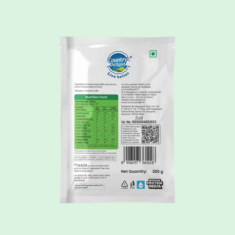 Country Delight 40g Protein Taaza Paneer