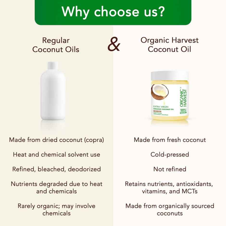 Organic Harvest Extra Virgin Organic Coconut Oil, 100% Pure For Hair, Cooking, Baby Massages & Skin