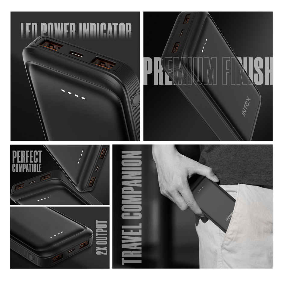 Intex 20000 mAh 22 W Wired Power Bank(Lithium Polymer, Fast Charging for Mobile) - Smokey Black