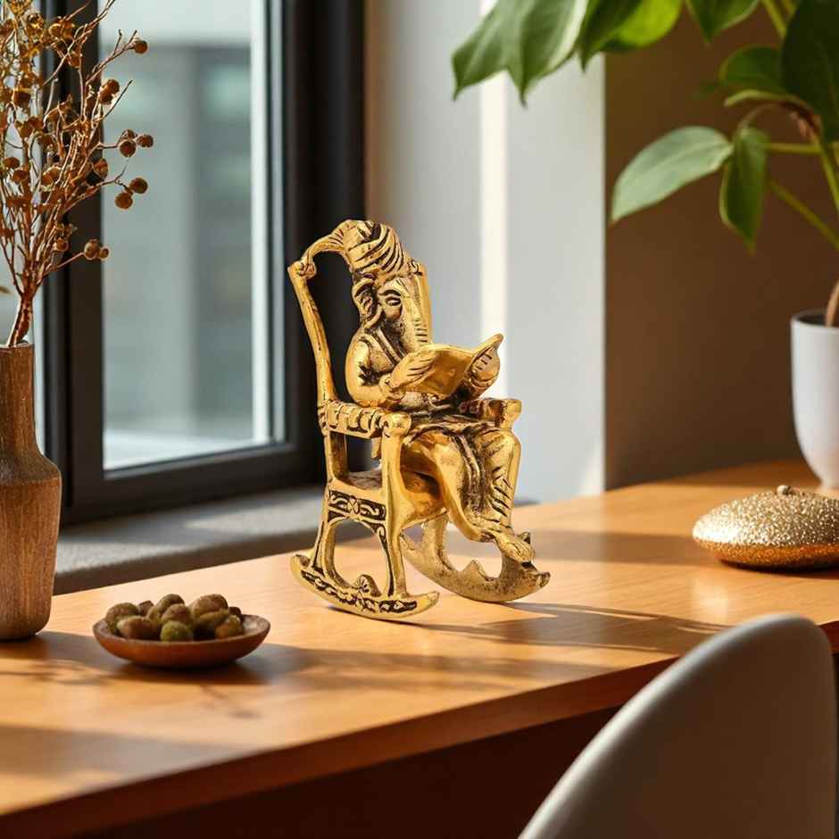 Ganesh Ji Idol with Mooshak in Gold Polish | Devnidhi