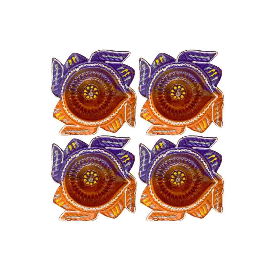 Designer Multicolor Clay Diya | Pack of 4 | Satvik