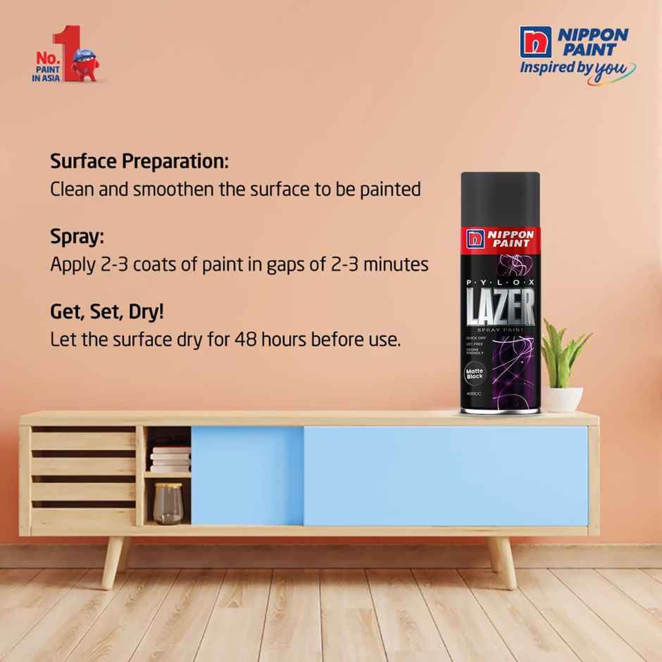 Nippon Pylox Spray Paint | Glossy Black | Fast-Drying & High Gloss