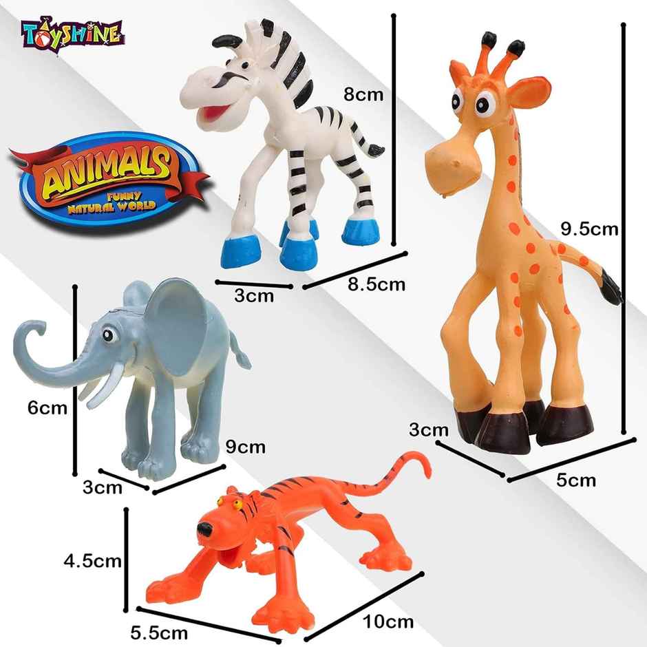 Toyshine Cartoon Style Pack of 6 Animal Rubber Play Toy for Kids Baby 2-5 Year Old