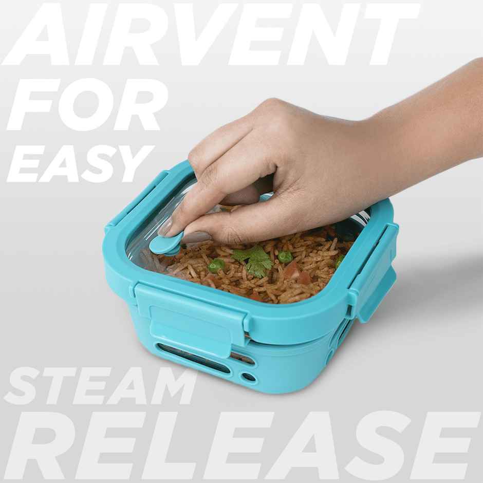 Glasafe Fresh Grip Borosilicate Glass Tiffin With Protective Silicone Sleeve (Mellow Mist) 520Ml