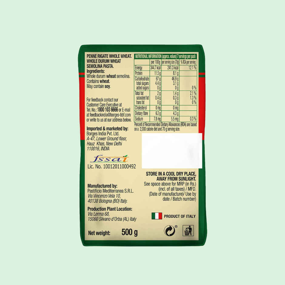 Borges Whole Durum Wheat Pasta Penne Rigate