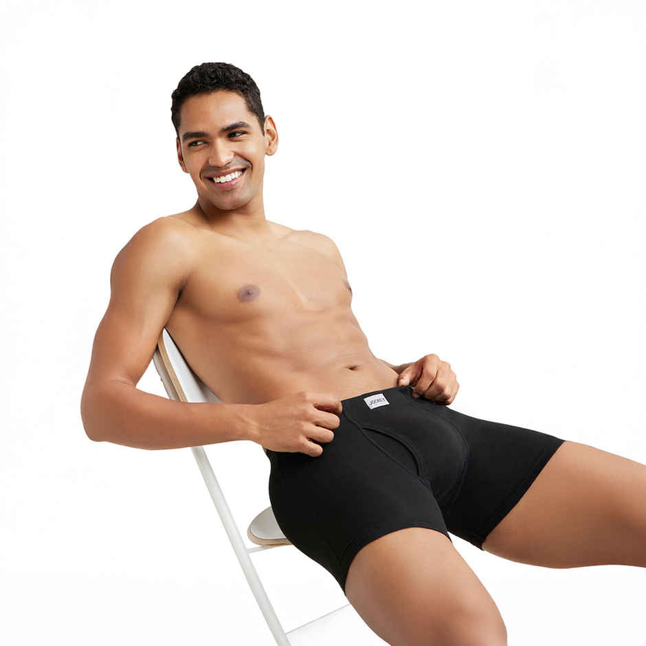 Jockey 8008 Men's Super Combed Cotton Rib Underwear Solid Boxer Brief|Concealed Waistband | Black-L