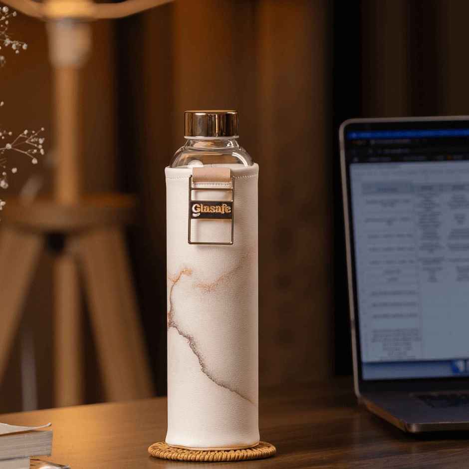Glasafe Vego Sip Borosilicate Glass Bottle With Protective Vegan Sleeve | Coral Peach 750 ml