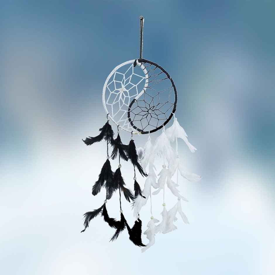 Urbanfix Ying & Yang Dream Catcher | Boho Wall Hanging | Bedroom & Living Room | Black/White