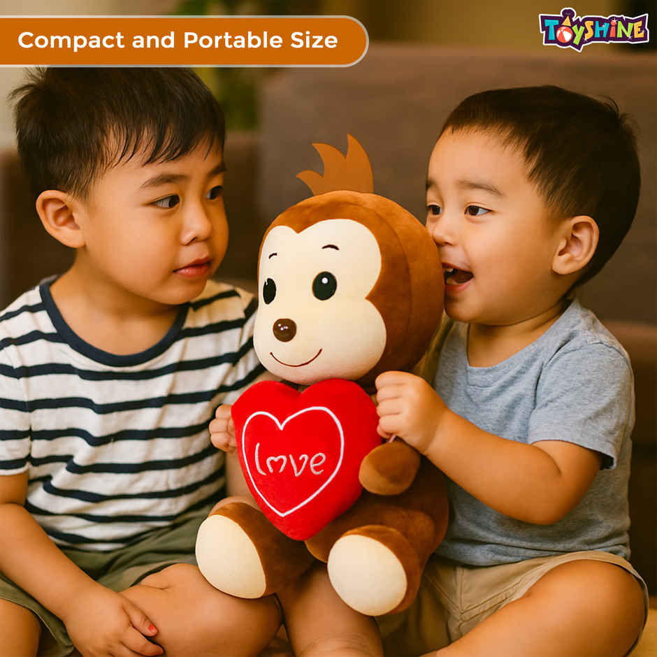 Spanker Monkey Soft Toy Cute Plush with Heart | Brown - 23 cm