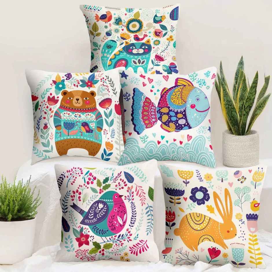 Polyester Cushion Cover | 16 x 16 inch | Animal | Multicolour