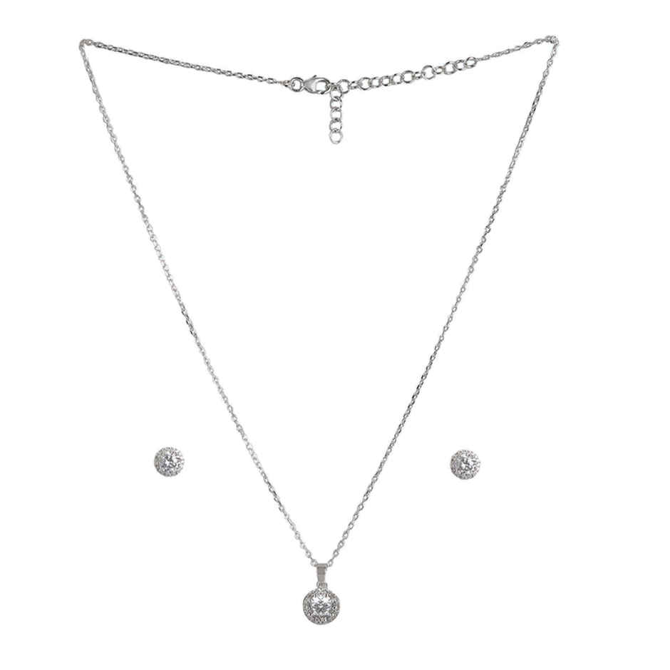 Carlton London Rhodium Plated with CZ Necklace and Earring Set | FJS3472