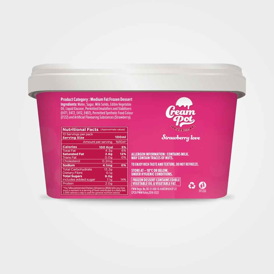 Cream Pot Strawberry Tub | Frozen Dessert Tub