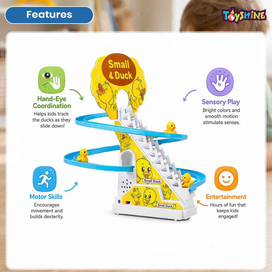 Toyshine 3 Duck Slide Toy Set, Funny Automatic Stair Climbing Ducklings Cartoon Race Track Set