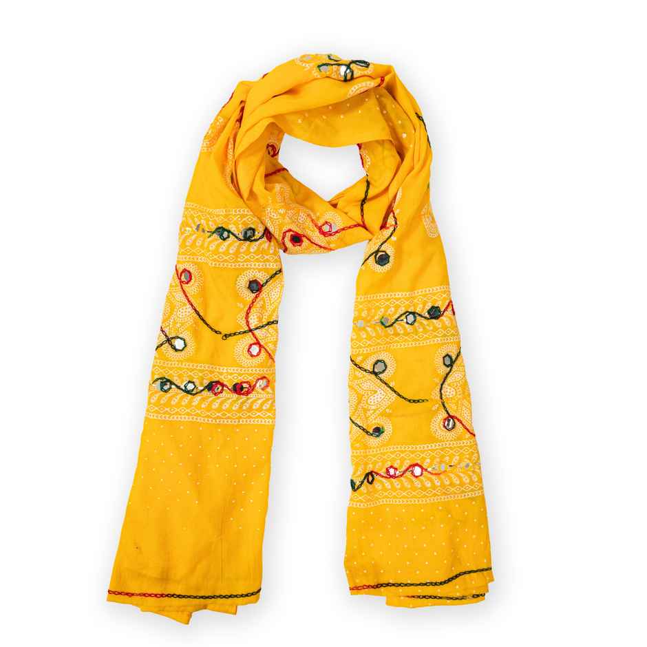 Embroidered Yellow Dupatta | Traditional Thread Work | Happy Mail