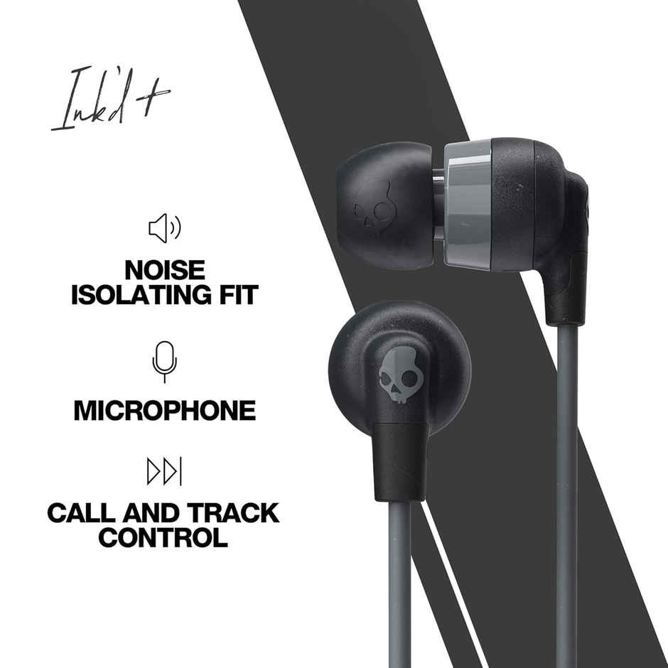 Skullcandy Ink'd+ In-Ear Wired Earbuds, Microphone, Works with Bluetooth Devices and Computers-Black(3.5 mm Jack)