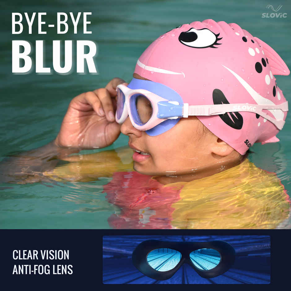 Slovic Kids Swimming Goggles - Anti-Fog with Adjustable Soft Strap | Purple & Pink