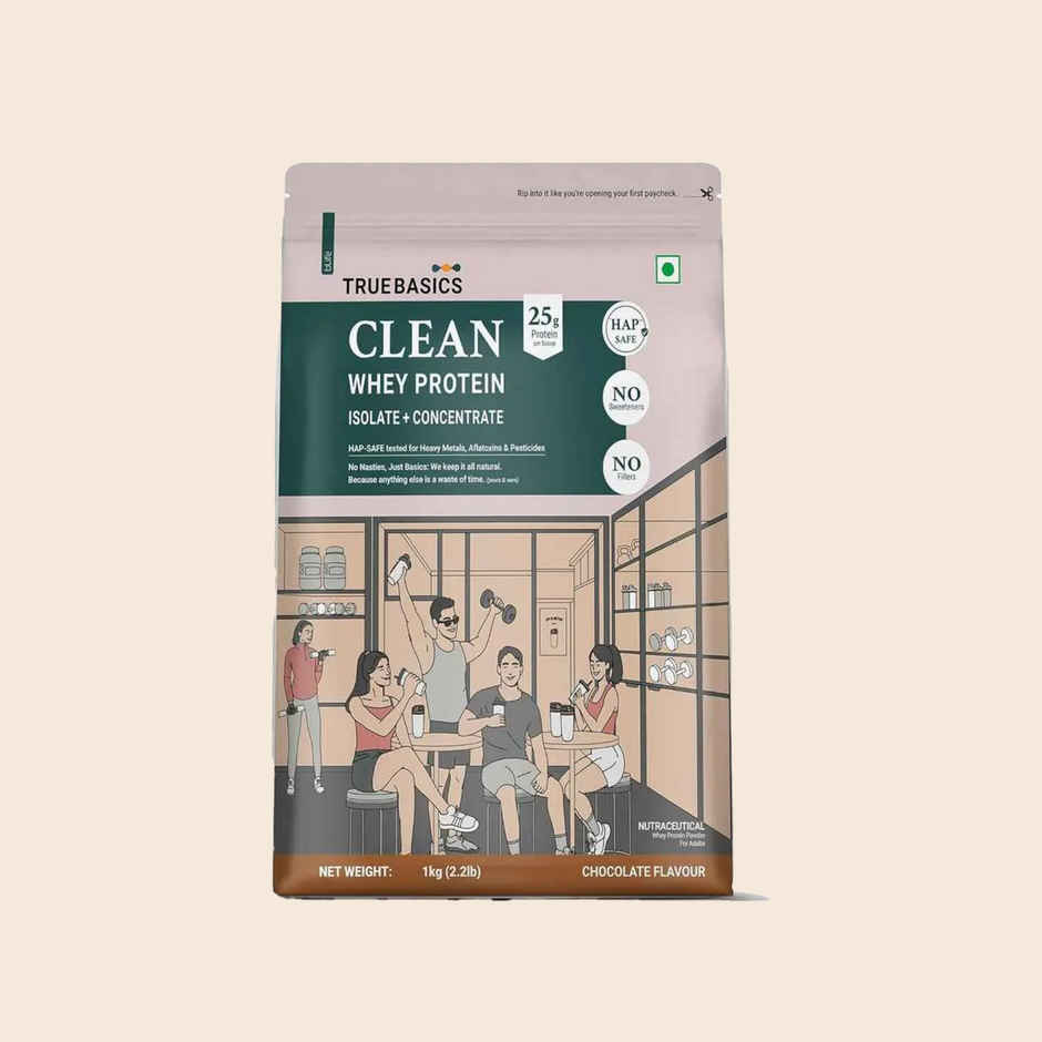 TrueBasics Clean Whey Protein Powder Isolate & Concentrate Blend (Chocolate)