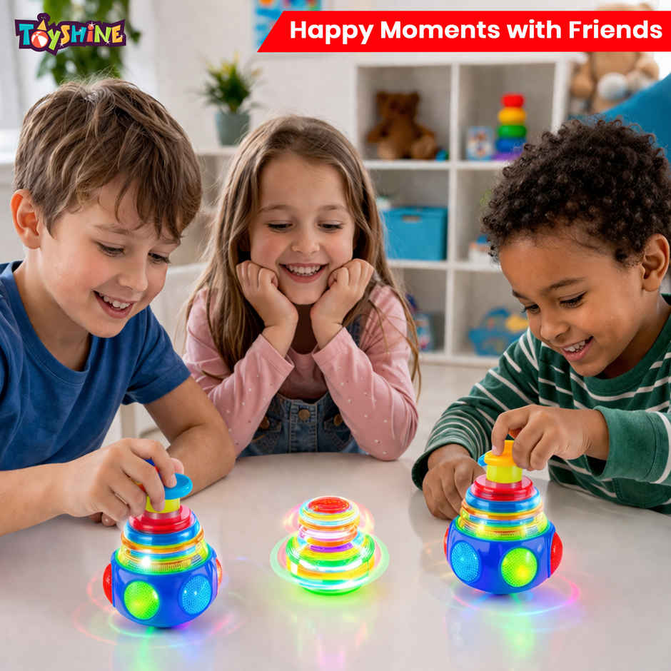 Toyshine Light-Up Musical Spin Top with LED Glow and Sound Effects, Model D (Colour May Vary)