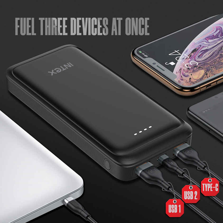 Intex 10000 mAh 22 W Wired Power Bank(Lithium Polymer, Fast Charging for Mobile) - Smokey Black