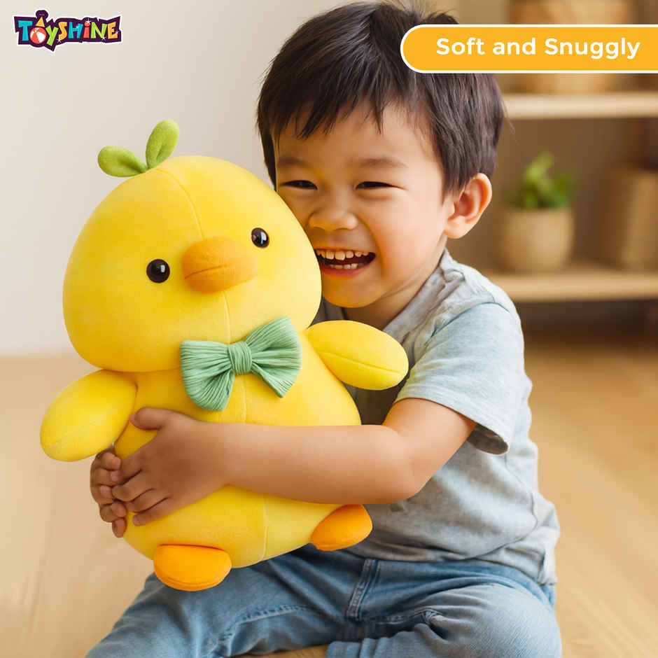 Spanker Chick Soft Toy Cute Yellow Plush Bird with Green Bow - 23 cm