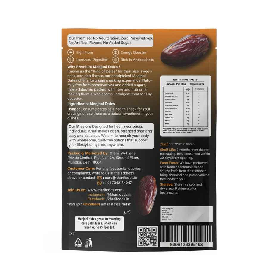 Khari Foods Premium Medjool Dates | Energy Boost Khajur, Dry Fruit Soft Khajoor