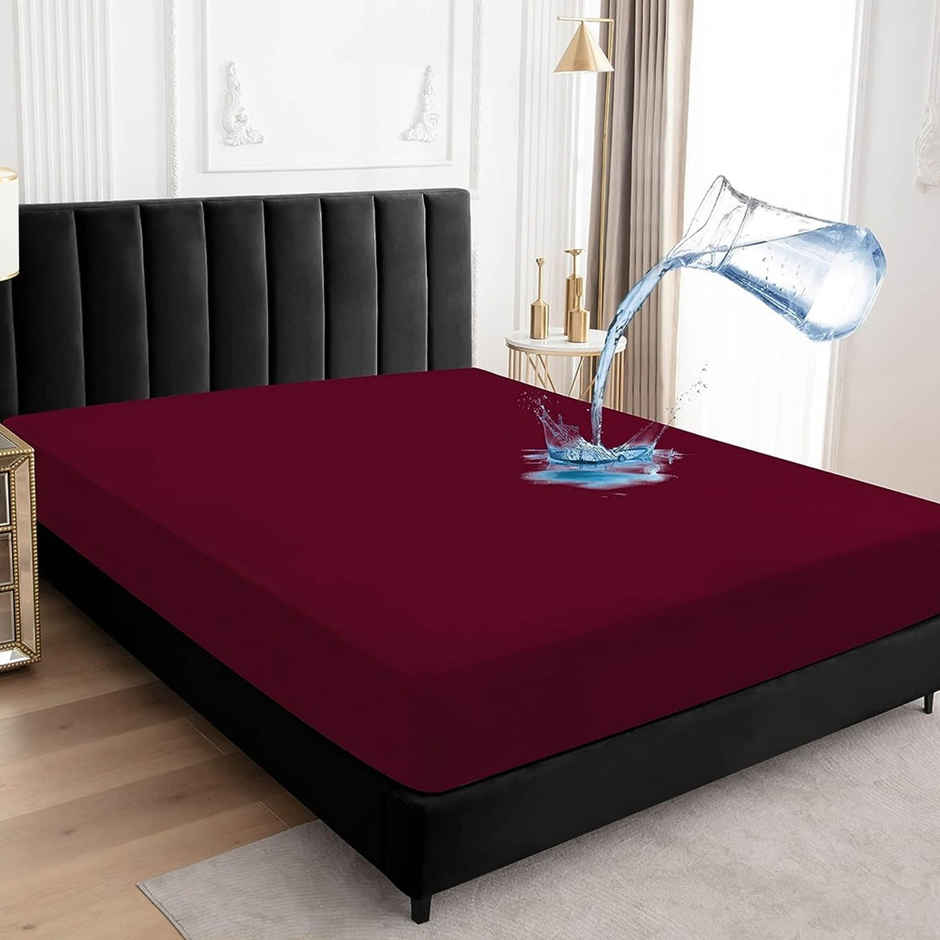 BAY6 Maroon Terry Cotton 220 GSM Waterproof Mattress Protector For King Size Bed