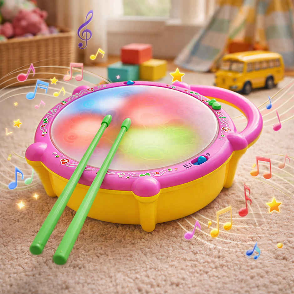 Toyshine Flash Drum With 3D Lights For (2-4) Year Kids Boy Girl
