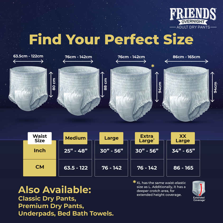 Friends Adult Diaper Pant  | M | 25-48 inch | Overnight Type