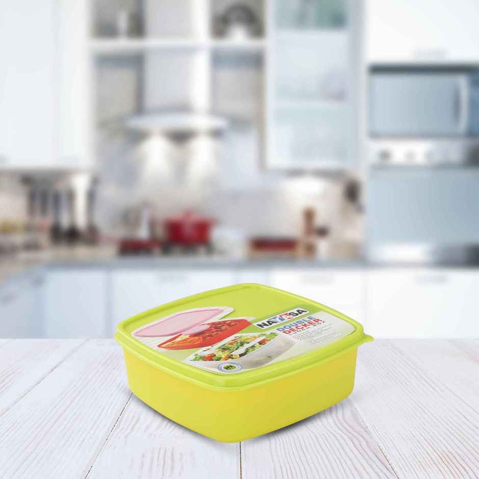 Nayasa Round Double Decker BPA Free and Food Grade Plastic Lunchbox | Green