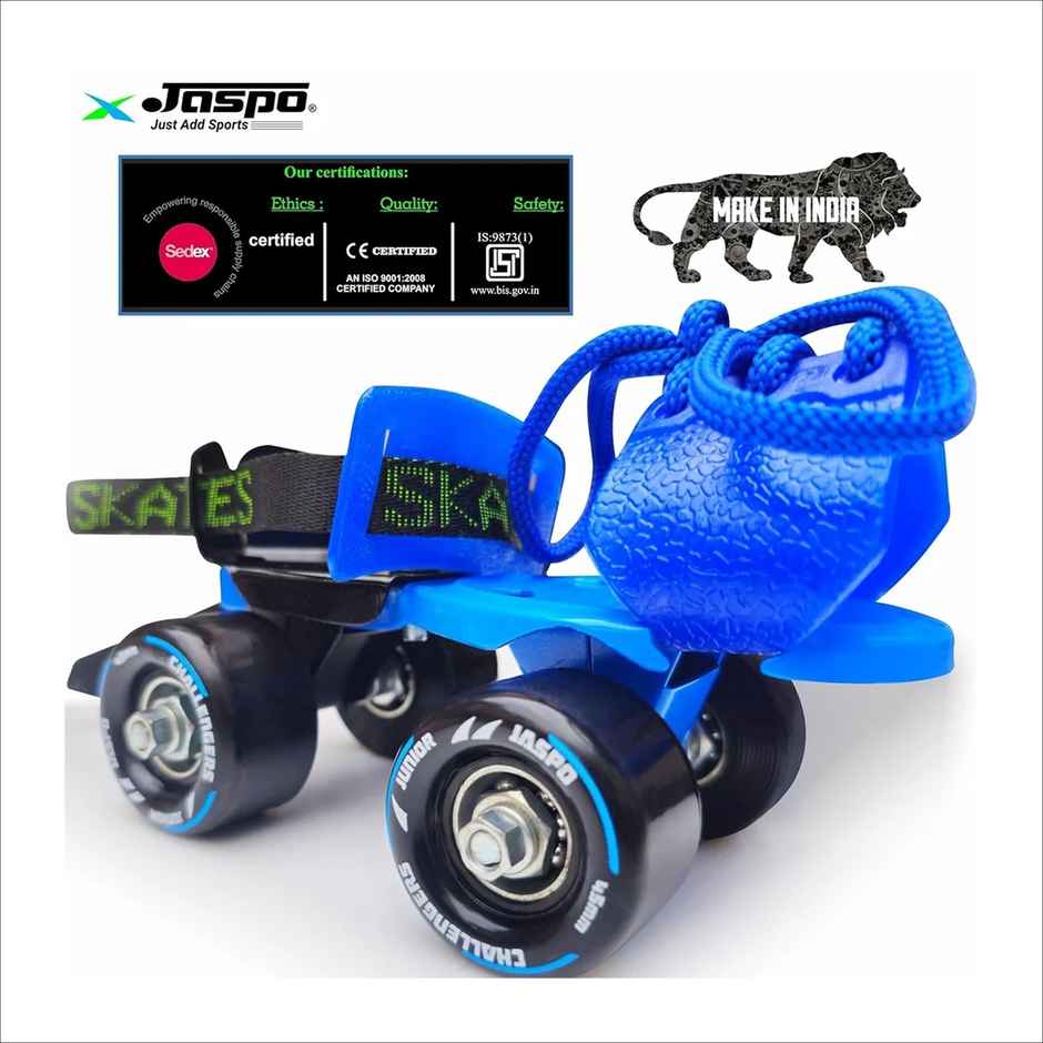 Jaspo Challenger Roller Skates for Kids (Ages 3-7), Adjustable,PVC Wheel, Perfect for Beginner Blue