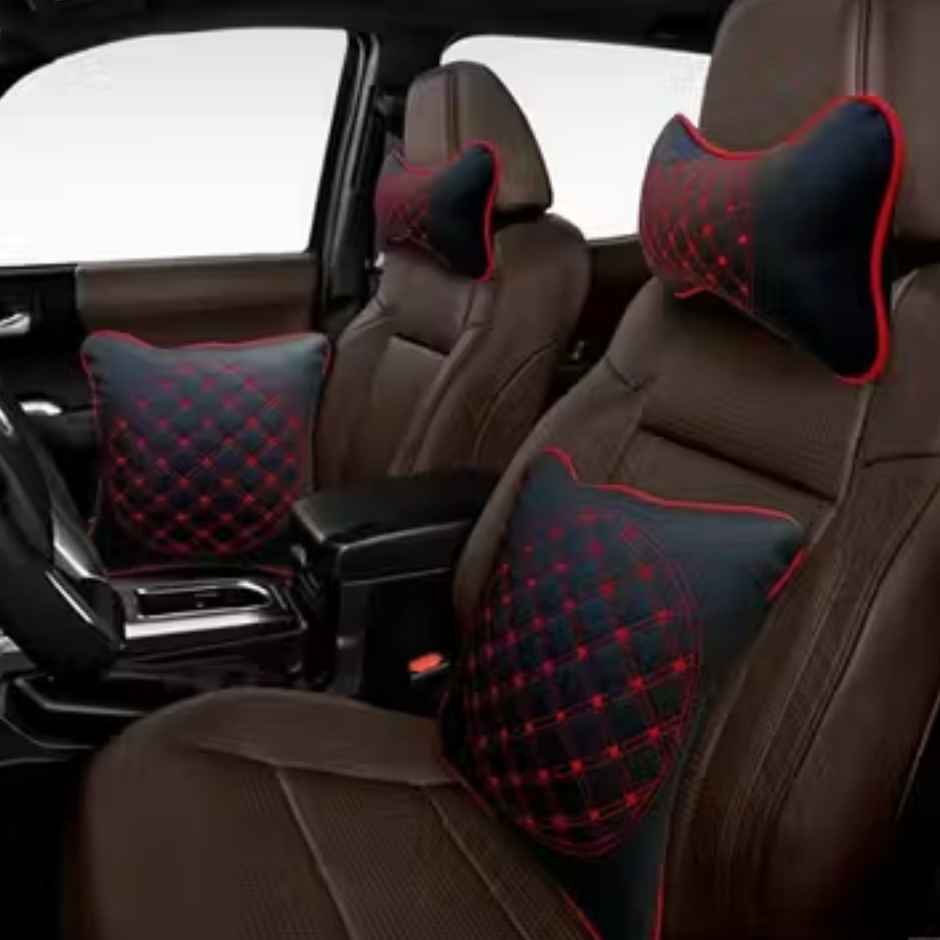 Autofurnish 7D Quilted Designer Premium Universal Backrest Cushion | AF|6850 | Set of 2 | Black Red