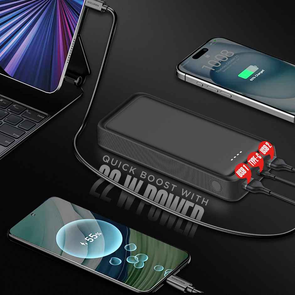 Intex 20000 mAh 22 W Wired Power Bank(Lithium Polymer, Fast Charging for Mobile) - Smokey Black