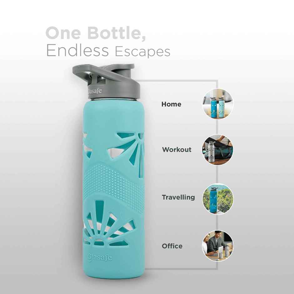 Glasafe Clear Grip Borosilicate Glass Bottle with Protective Silicone Sleeve | Mellow Mist | 750 ml