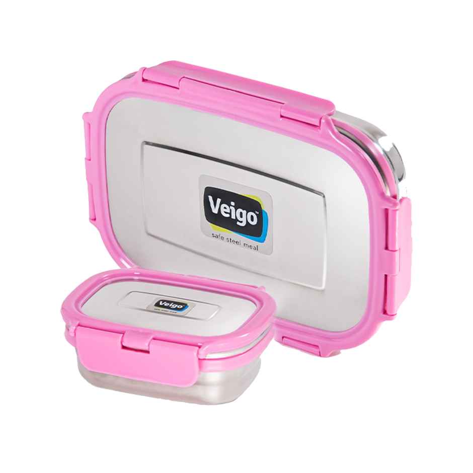 Veigo Jumbo - Stainless Steel Leak Proof Tiffin W/Veg Box(950+180 ml) For School,Office - Pink