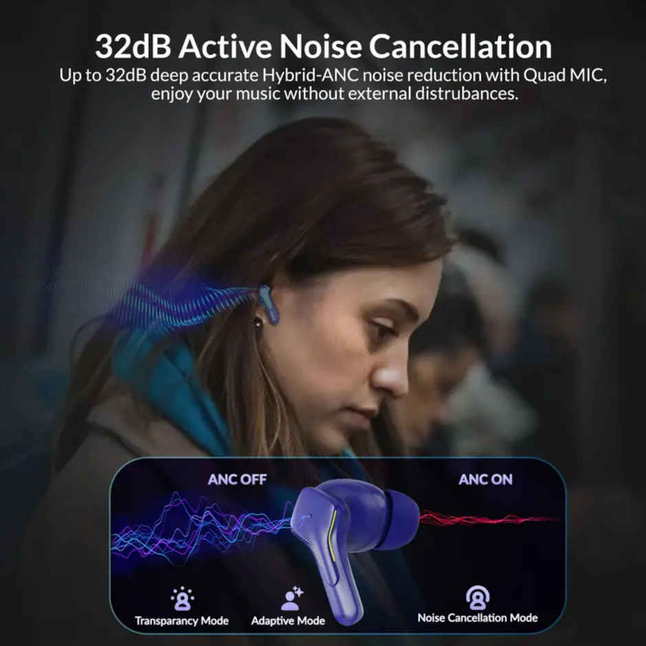 Aroma NB138 Bound - 60 Hours Playback | TWS | ANC with 32dB Noise Cancellation | Blue