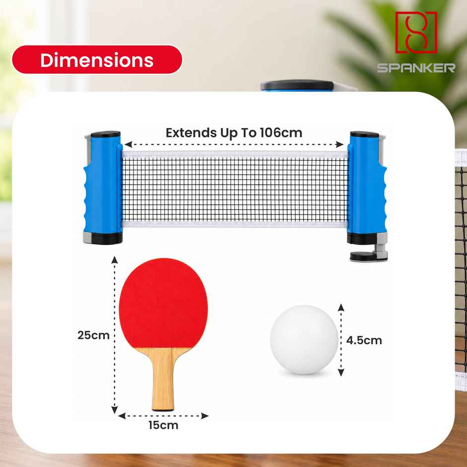 Spanker Sports Table Tennis Set with Retractable Net, 2 Bats & 3 Balls for Indoor Play