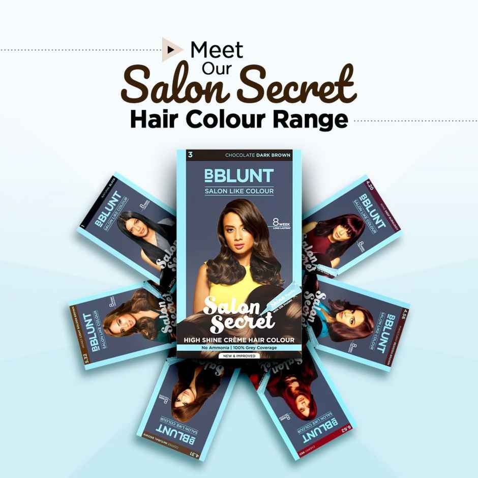BBLUNT Salon Secret High Shine Creme Hair Colour Chocolate Dark Brown 3, No Ammonia