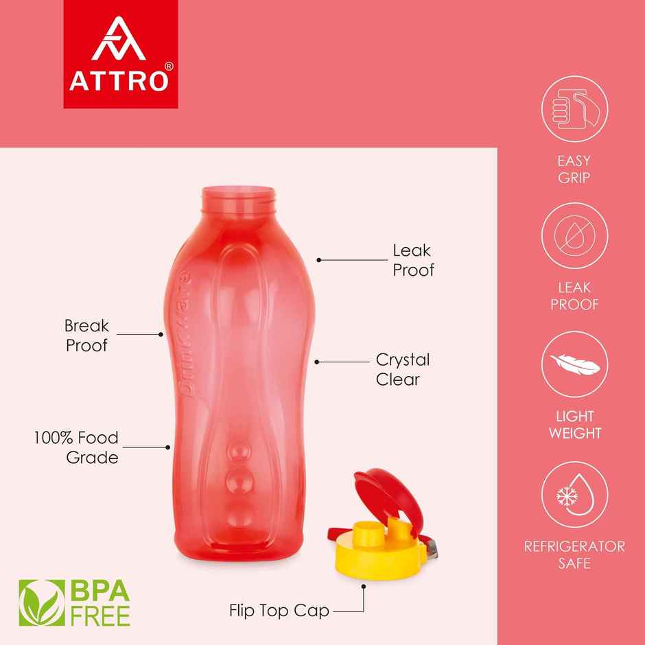Attro Drinkware Gym 2 L BPA-Free Water Bottle with Leak-Proof & Easy to carry Nylon Strap | Red