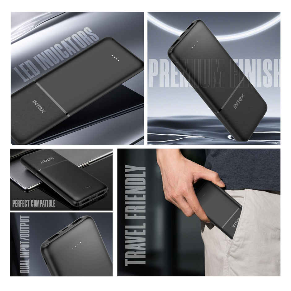 Intex 10000 mAh 12 W Power Bank (Smokey Black, Lithium Polymer)