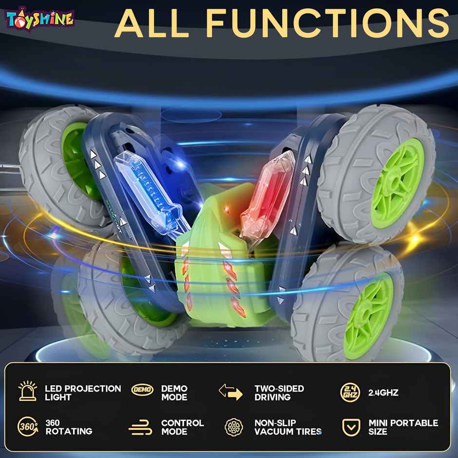 Toyshine Hologram Remote Control Car Stunt Rc Cars 2.4Ghz With Double Sided 360 Green